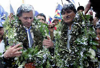 Bolivian President Evo Morales and Vice President Alvaro Garcia Linera